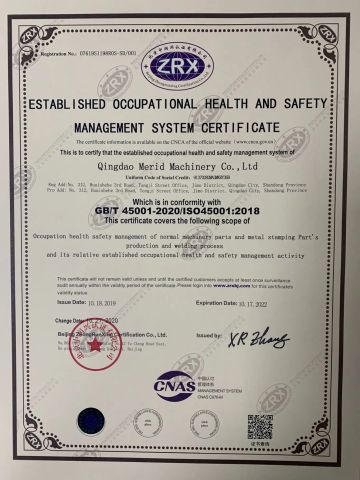 iso45001 certificate from Qingdao Merid Machinery Co., Ltd