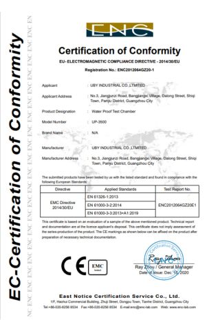 CE certificate of UBY Industrial Co., Ltd. – certificate photo, supplier certificates section
