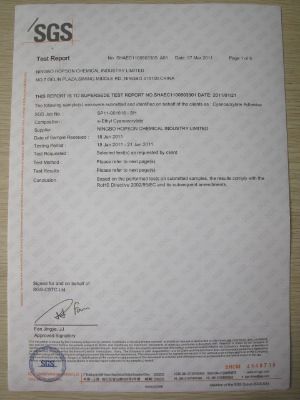 RoHS Directive 2002/95/ EC Test Report certificate from Ningbo Hopson Chemical Industry Co., Ltd.