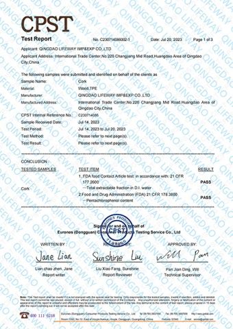 CPST-Cap-1 certificate from QINGDAO LIFEWAY IMP&EXP CO., LTD