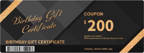 Customer birthday discount coupon certificate from Qingdao Leapilov S&T Development Co., Ltd