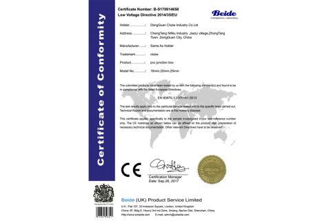 EN 61386-1.2008 for junction box certificate from Guangdong Ctube Industry Co., Ltd.