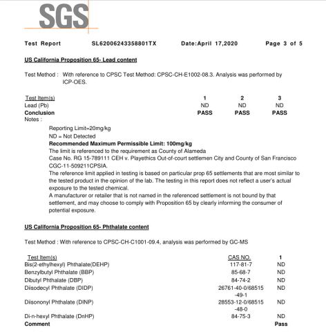 SGS Test Report Page 3 certificate from Tongxiang Anliang Import and Export Co., Ltd