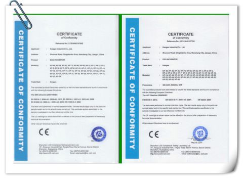 CE CERTIFICATE OF EGG INCUBATOR certificate from KANGAS INDUSTRIAL CO., LTD.