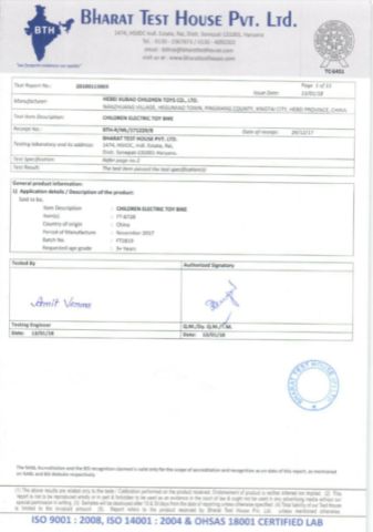 BIS certificate from Hebei Leyou Bicycle Co., Ltd.