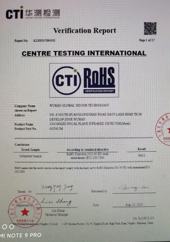 RoHS certificate from Wuhan Guide Infrared Co., Ltd.