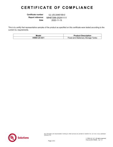 UL 2 certificate from Taian WoBang Machinery Co., Ltd.