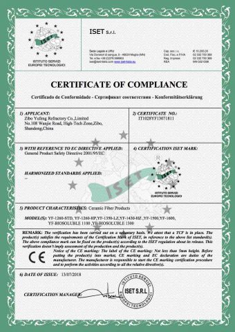 CE Certificated of Ceramic Fiber certificate from ZIBO YUFENG REFRACTORY CO., LIMITED