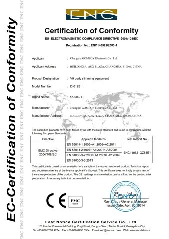 CE for physical therapy certificate from Changsha GOMECY Electronics Limited