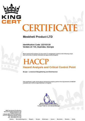 GEORGIAN HACCP certificate from MHMD LLC