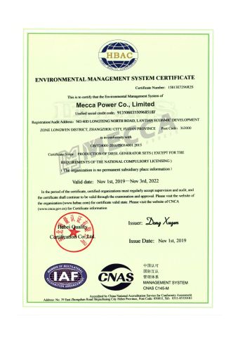 ISO 14001 certificate of MECCA POWER CO., LTD. – certificate photo, supplier certificates section