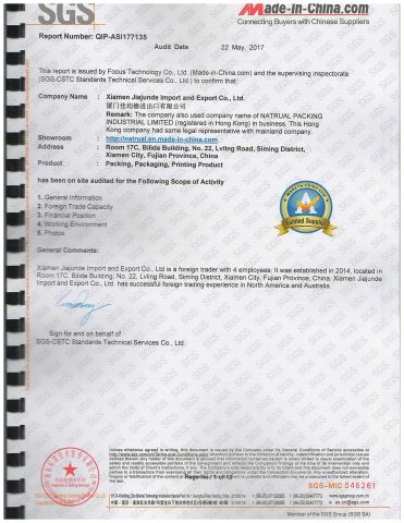 SGS Report certificate from NATRUAL XIAMEN INDUSTRIAL LTD