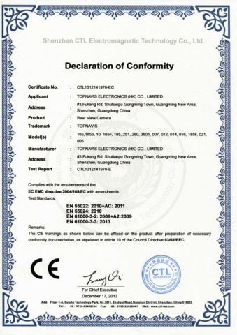 CE Certificate certificate from Shenzhen Topnavis Electronics Co., Ltd.