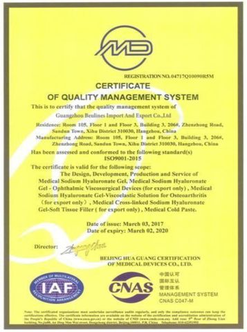 ISO9001 certificate from Guangzhou Beulines Import And Export Co., Ltd.