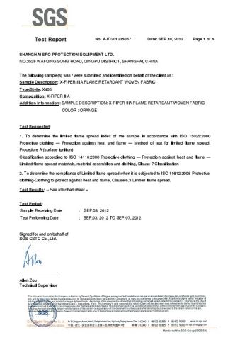 ENISO 11612 certificate from Shenzhen Xingyuan Safety Technology Co., Ltd.