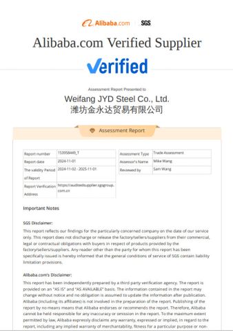 by SGS certificate from Weifang JYD Steel Co., Ltd.