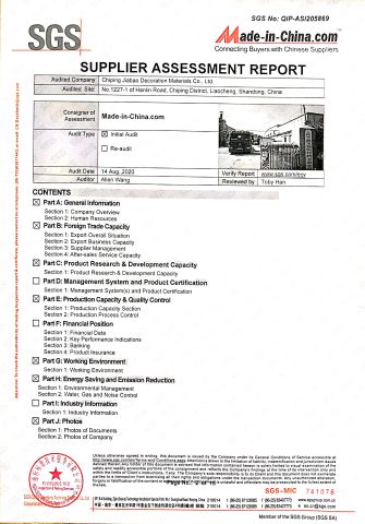 SGS certificate from Chiping Jiabao Decoration Materials Co., Ltd.