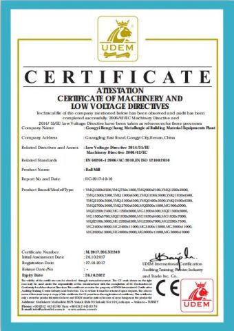 CE certificate of ball mill certificate from Gongyi Hengchang Metallurgical Building Material Equipments Plant