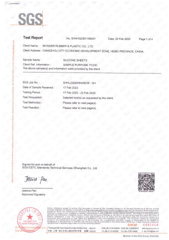 SGS certificate from Wonder Rubber & Plastic Co., Ltd.