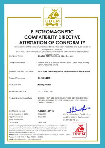 CE Certificate of Parking Heater certificate from Qingdao D&E International Trade Co., Ltd.