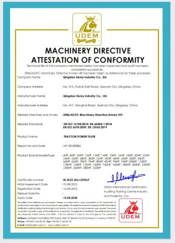 Tractor CE certificate from Qingdao Henry Industry Co., Ltd.