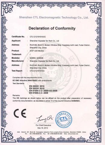 CE 23.6 certificate from Shenzhen Hopestar Sci-Tech Co., Ltd.