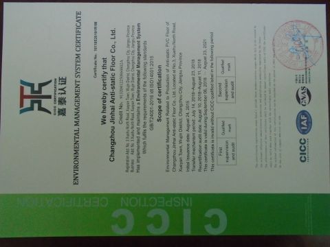 ISO14001 Certificate certificate from Changzhou Jinhai Anti-Static Floor Co., Ltd.