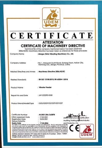 CE vibrator feeder certificate from Suzhou Jono Environmental Technology Co., Ltd.