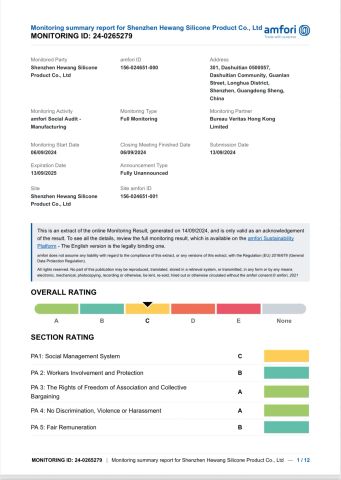 BSCI certificate from Shenzhen Hewang Silicone Product Co., Ltd.