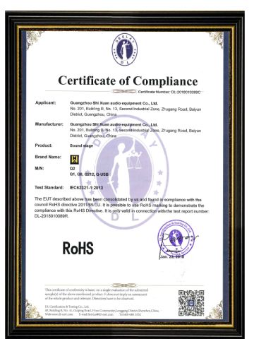 CertificateofCompliance certificate from Guangzhou Shixuan Audio Equipment Co., Ltd.