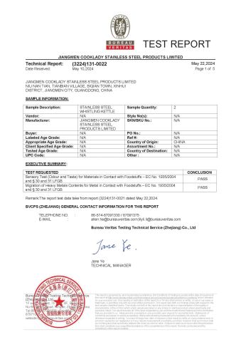 LFGB certificate of JIANGMEN COOKLADY STAINLESS STEEL PRODUCTS LIMITED – certificate photo, supplier certificates section