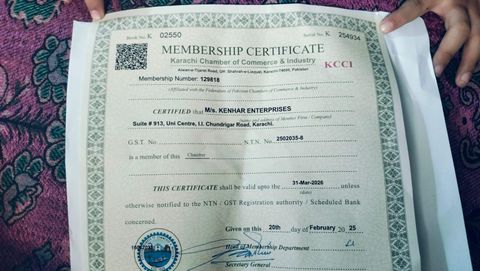 Chamber of Commerce certificate from KENHAR ENTERPRISES