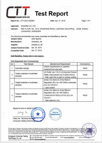 CTT TEST REPORTT certificate from Winarea Co., Ltd.