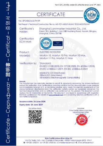CE Verification of UTV certificate of Shanghai Lannmarker Industrial Co., Ltd. – certificate photo, supplier certificates section