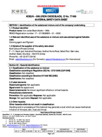 Iron Oxide Black MSDS certificate of Shenzhen Huazhong Sun May Technology Co., Ltd – certificate photo, supplier certificates section