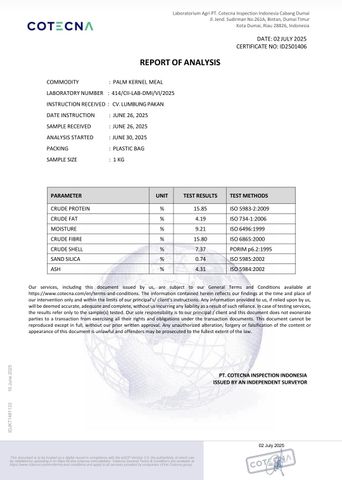 COA certificate from PT. Kalisabuk Lintas Samudera