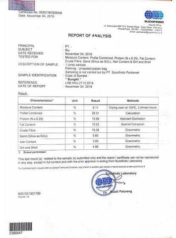 Sucofindo Report Of Analysis (Palm Kernel Expeller) certificate from Parvezius Globalindo Utama