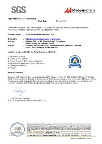 SGS CERTIFICATE certificate from ZHENJIANG AGS MACHINERY CO., LTD.