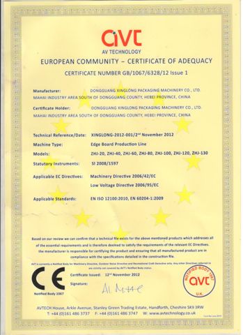 CE certificate from DONGGUANG XINGLONG PACKAGING MACHINERY CO., LTD.