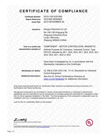 UL for Contactor certificate from Zhejiang Anfu New Energy Technology Co.,Ltd.
