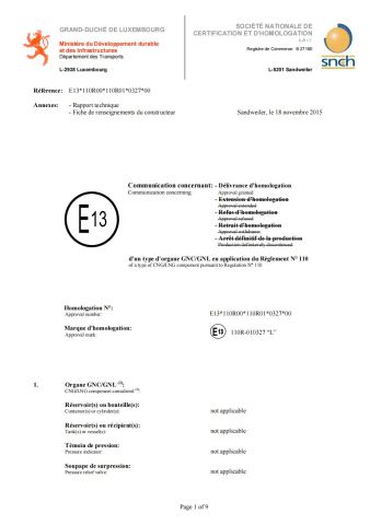 E-mark(DHK-10) certificate from Danyang Feilun Gas Valve Co., Ltd.