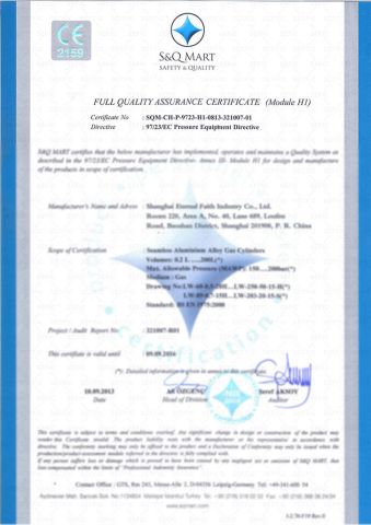 FULL QUALITY ASSURANCE CERTIFICATE certificate from Shanghai Eternal Faith Industry Co., Ltd.