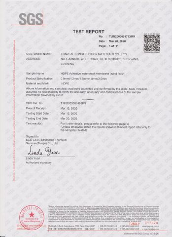 ASTM test report-HDPE certificate from Eonzeal Construction Materials Co., Ltd.