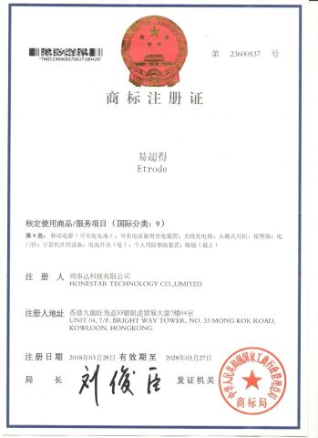 Honestar Brand certificate of Honestar Technology Co., Ltd. – certificate photo, supplier certificates section