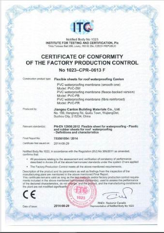 CE certificate from Jiangsu Canlon Building Materials Co., Ltd.