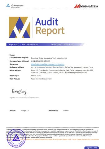 Rheinland certification certificate from Shandong Xintuo Mechanical Technology Co., Ltd