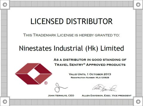 TSA LICENCE certificate from Zhejiang Rongtao Hardware Products Co., Ltd.