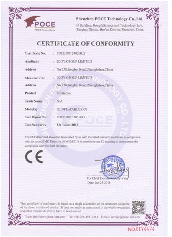Inflatable CE certificate from Zhengzhou Bigjoys Amusement Equipment Co., Ltd.