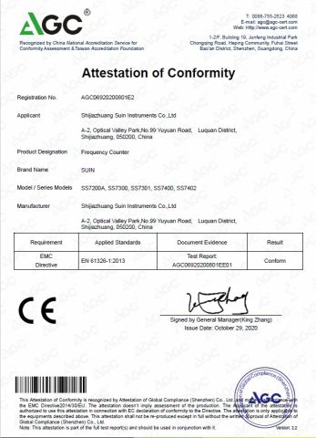 CE-EMC Certificate certificate from Shijiazhuang Suin Instruments Co., Ltd.