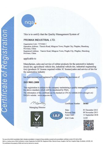 ISO certificate of PROMAX INDUSTRIAL LTD – certificate photo, supplier certificates section